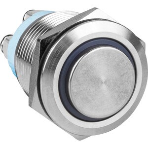 SPST NO Momentary 19mm Stainless Steel Tamper/Waterproof Raised Push Button Switch with Blue Ring S